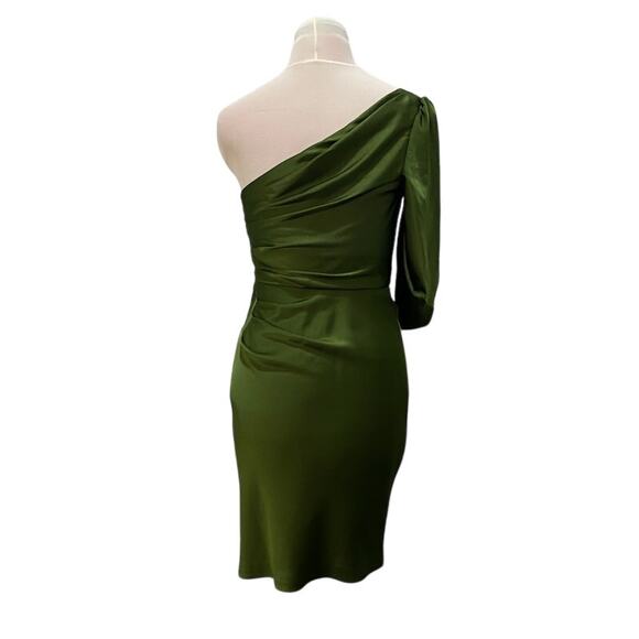 BCBG MAXAZRIA Gorgeous Green Satin One Shoulder Cocktail Dress Size 0 Side Pleat - Picture 4 of 6